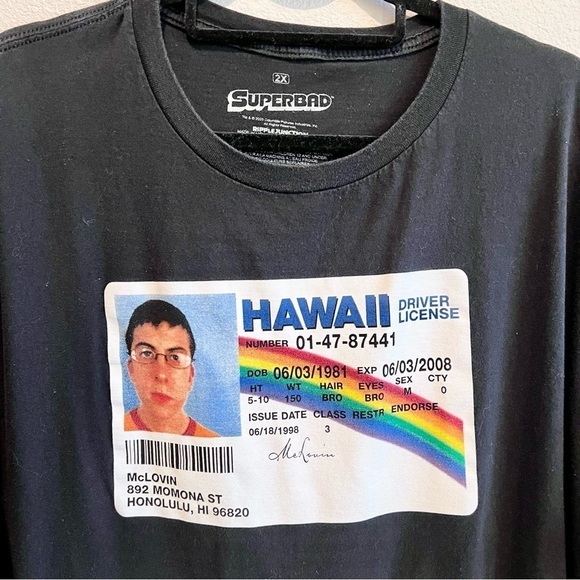 Superbad McLovin Hawaii License Plate T Shirt Mens 2XL Black Movie Promo Tee - Picture 2 of 7